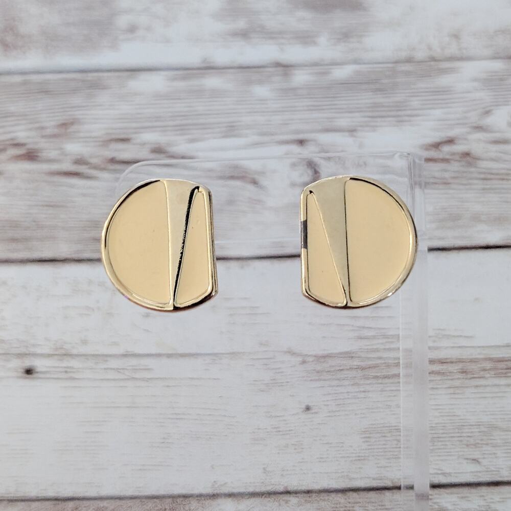 Vintage Clip On Earrings Cream & Gold Tone - Paint Chipping